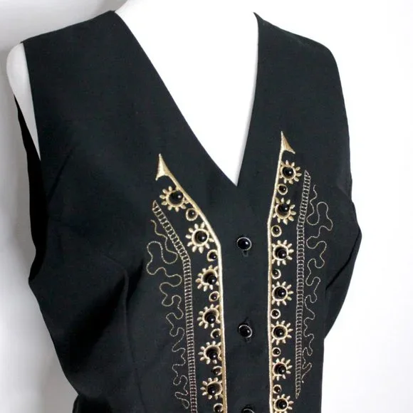 Your Sixth Sense by C&A Gold Black Embroidered Vest Unisex Size 38 - Picture 5 of 13